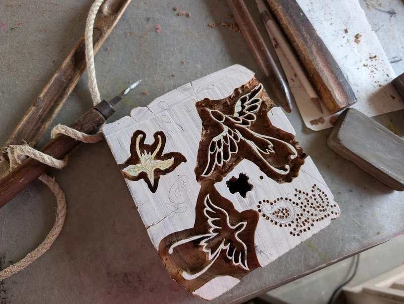Woodblock printing on fabric