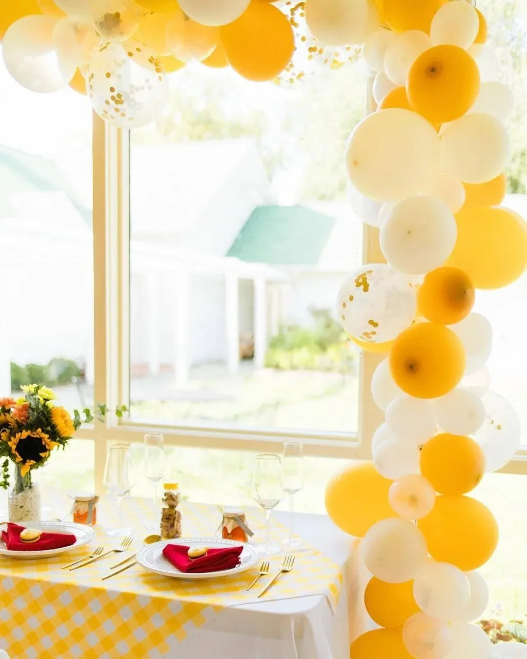 Celebration table decorated with balloons