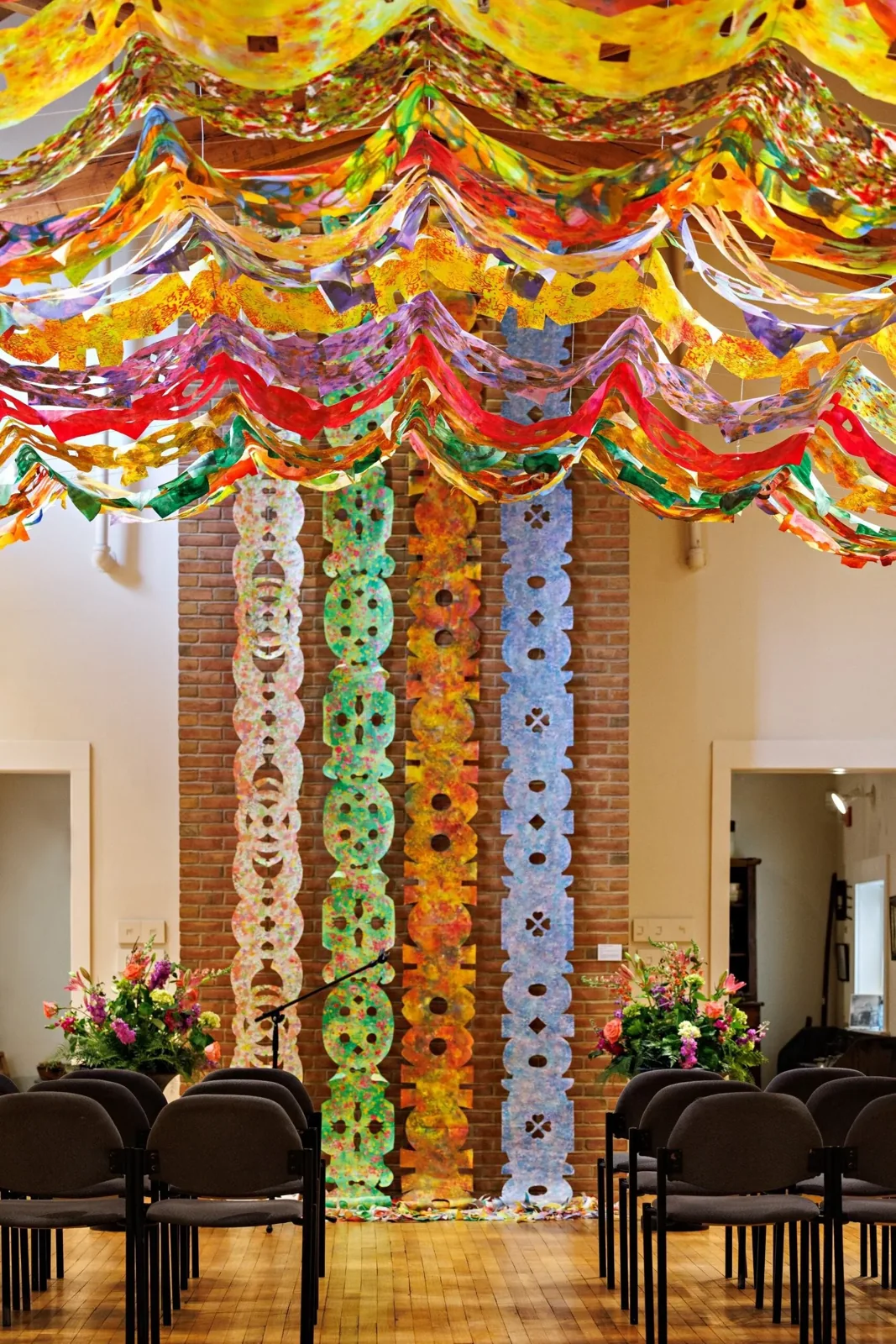 Wedding ceremony with colorful decorations at the museum