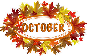 An “October” label framed by autumn leaves.
