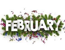 The word “February” over a small floral arrangement.
