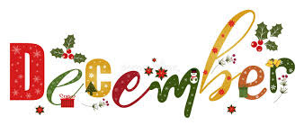 The word “December” decorated with holly, flowers, and a bird.
