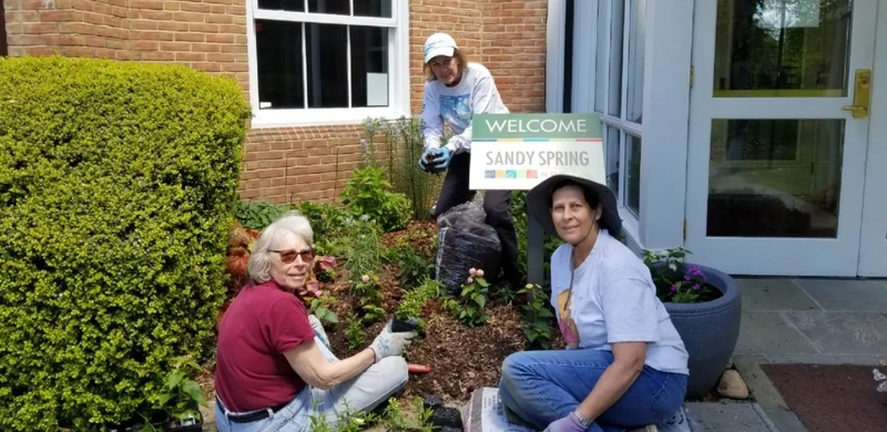 Garden Club volunteers planting outside the Museum