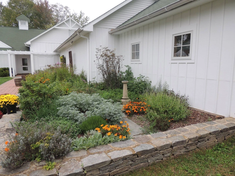 Planting beds and flowers beside the Museum building
