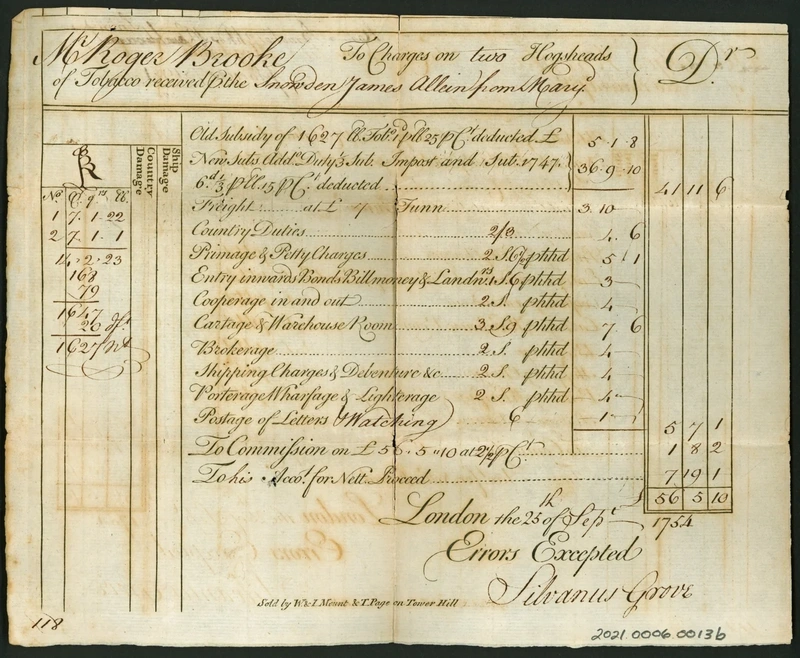 Handwritten receipt recording a tobacco account