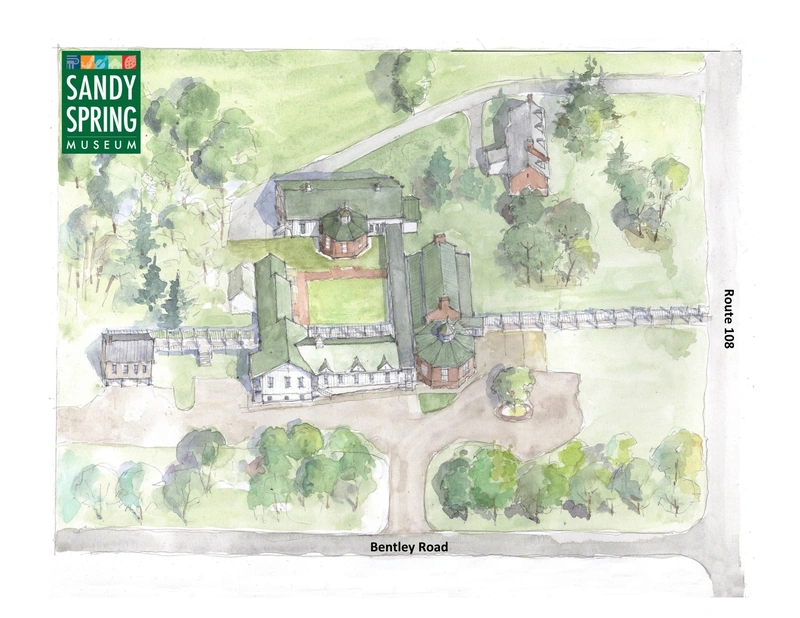 Museum campus map with four colored markers showing resident artist studio locations