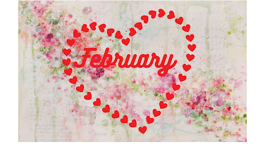 The word “February” inside a heart made of red hearts.